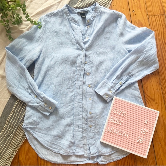 H&M Tops - H&M Blue 100% Linen Button Down Blouse
